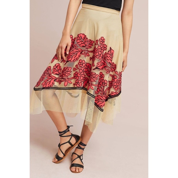 Eva Franco Dresses & Skirts - Eva Franco Anthropologie Netted Floral Midi Skirt